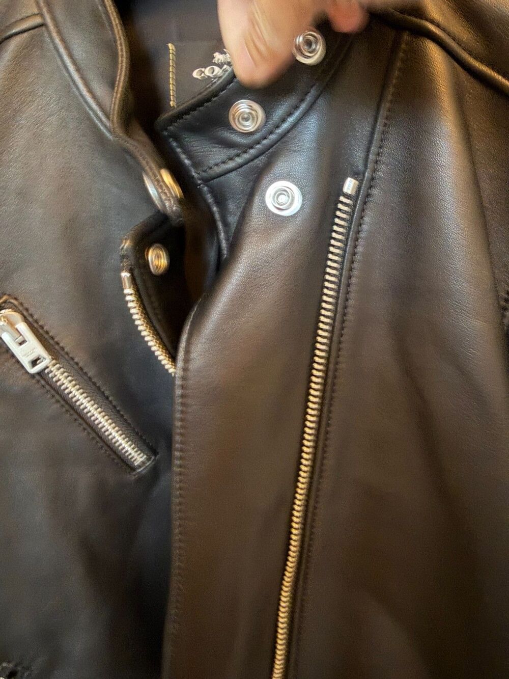 Coach Uptown Racer Leather Motorcycle Jacket Black w/ Garment Bag M MSRP: $898 - Picture 5 of 8